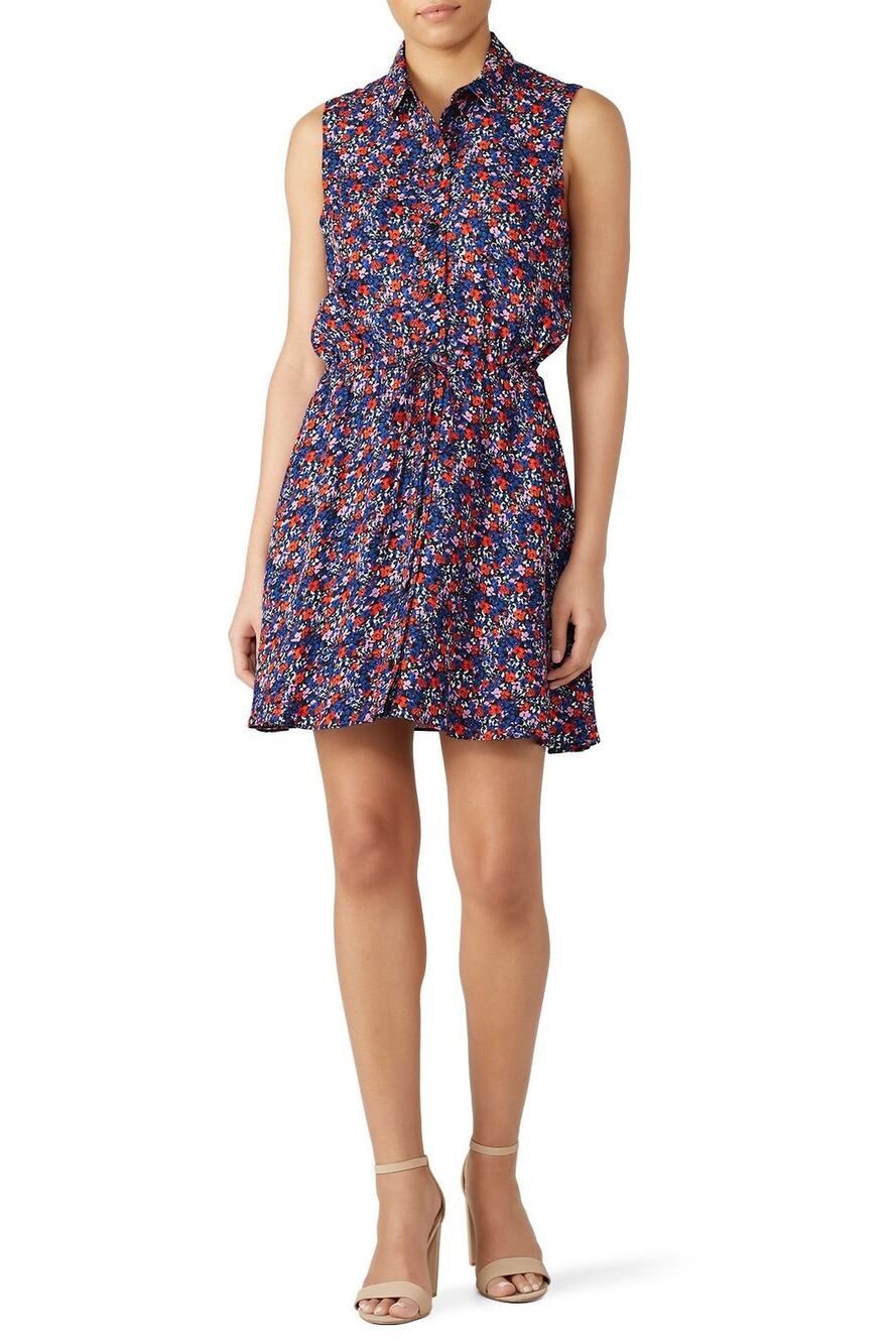 Parker Jemma Floral Print Sleeveless Collared Shirt Mini Dress Size Large